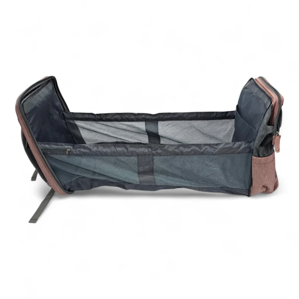 DERfunstar Diaper Bag Backpack with Portable Changing Station Pink Grey Travel